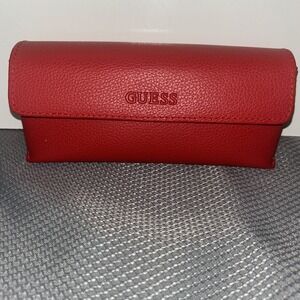 Guess Red Faux Leather Eyeglass Case Soft‎ Pouch Snap Closure